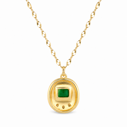 Back view of the Green Digital Pet Charm Necklace showing the open-back design that enhances the stone's brilliance