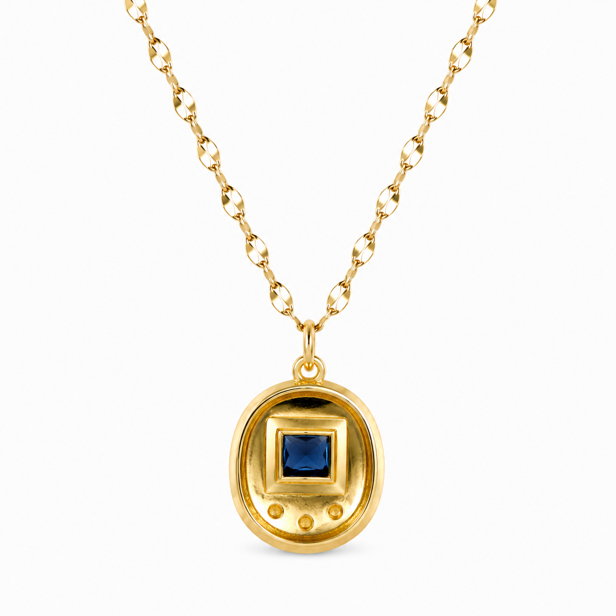 Back view of the Blue Digital Pet Charm Necklace showing the open-back design that enhances the blue stone's brilliance