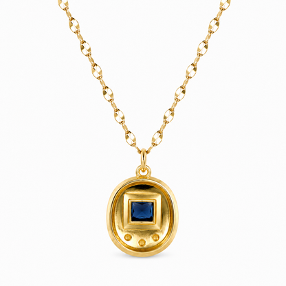 Back view of the Blue Digital Pet Charm Necklace showing the open-back design that enhances the blue stone's brilliance