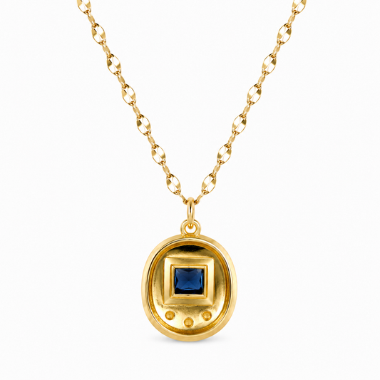 Back view of the Blue Digital Pet Charm Necklace showing the open-back design that enhances the blue stone's brilliance