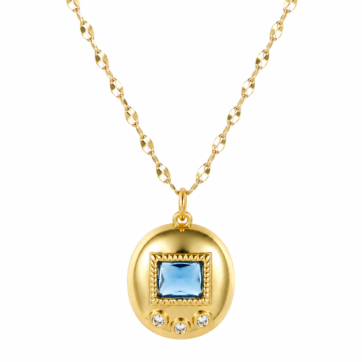 Blue digital pet charm necklace in 18K gold plating with matching gold chain
Blue Y2K inspired charm necklace with nostalgic digital pet design
Close up of blue digital pet charm necklace with gold frame
Blue waterproof 18K gold plated charm necklace for everyday wear