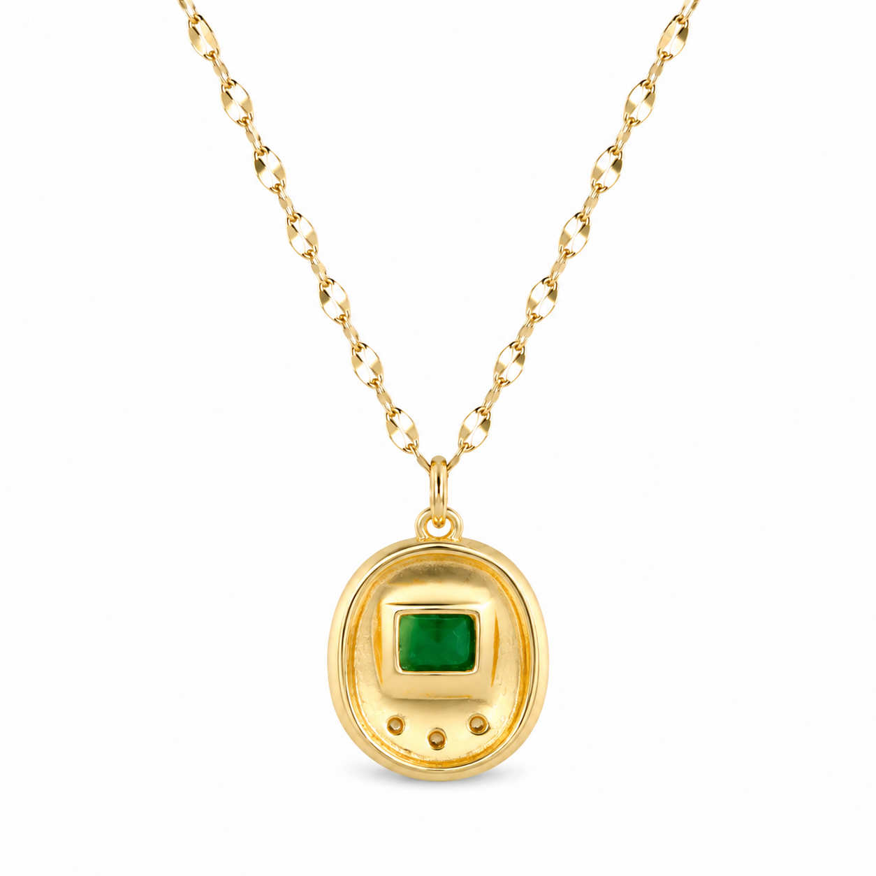 Back view of the Green Digital Pet Charm Necklace showing the open-back design that enhances the stone's brilliance