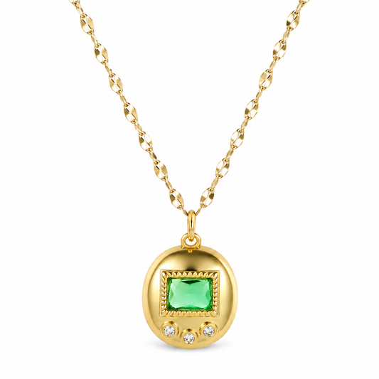 Green digital pet charm necklace in 18K gold plating with matching gold chain
Green Y2K inspired charm necklace with nostalgic digital pet design
Close up of green digital pet charm necklace with gold frame
Green waterproof 18K gold plated charm necklace for everyday wear