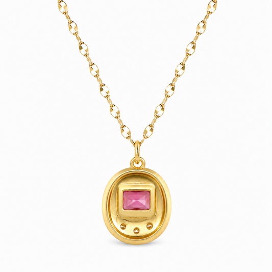 Back view of the Pink Digital Pet Charm Necklace showing the open-back design that enhances the pink stone's brilliance